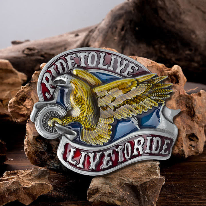Cintura in pelle con fibbia "Eagle On Wheels Live to Ride" fai da te da uomo