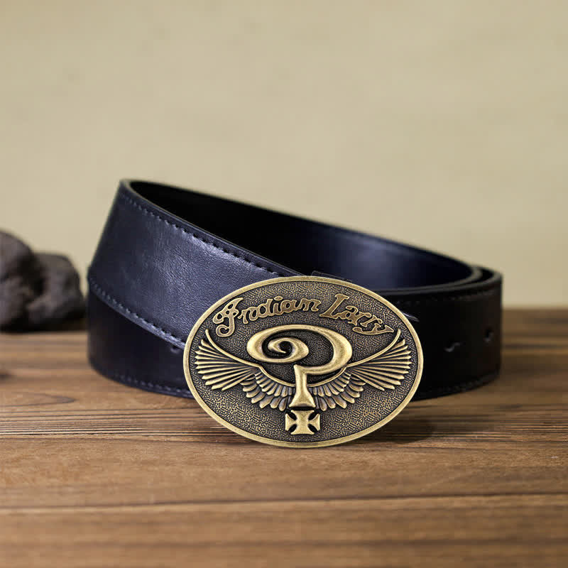 Cintura in pelle con fibbia a forma di ali indiane fai da te Larry Question Wings da uomo