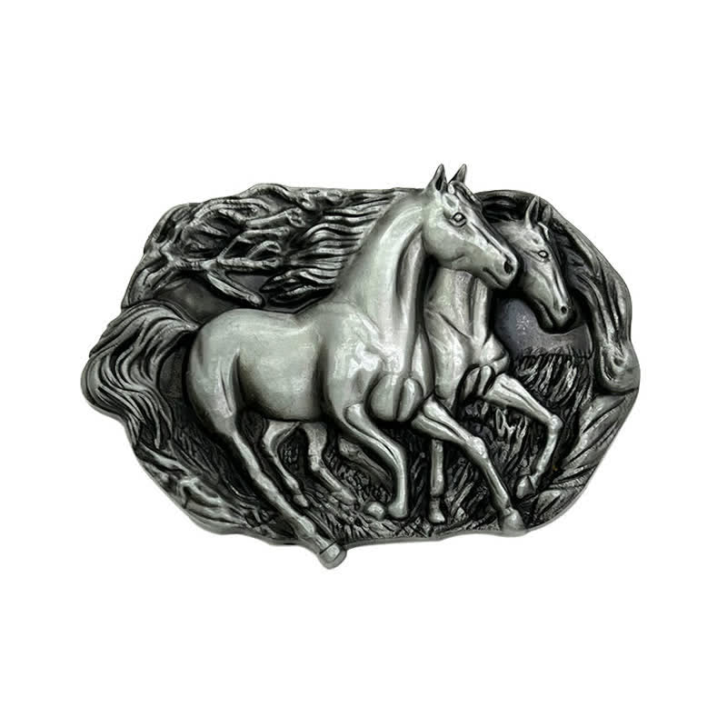Cintura in pelle con fibbia Wild Running Horses fai da te da uomo - Argento antico - Senza cintura - image 3