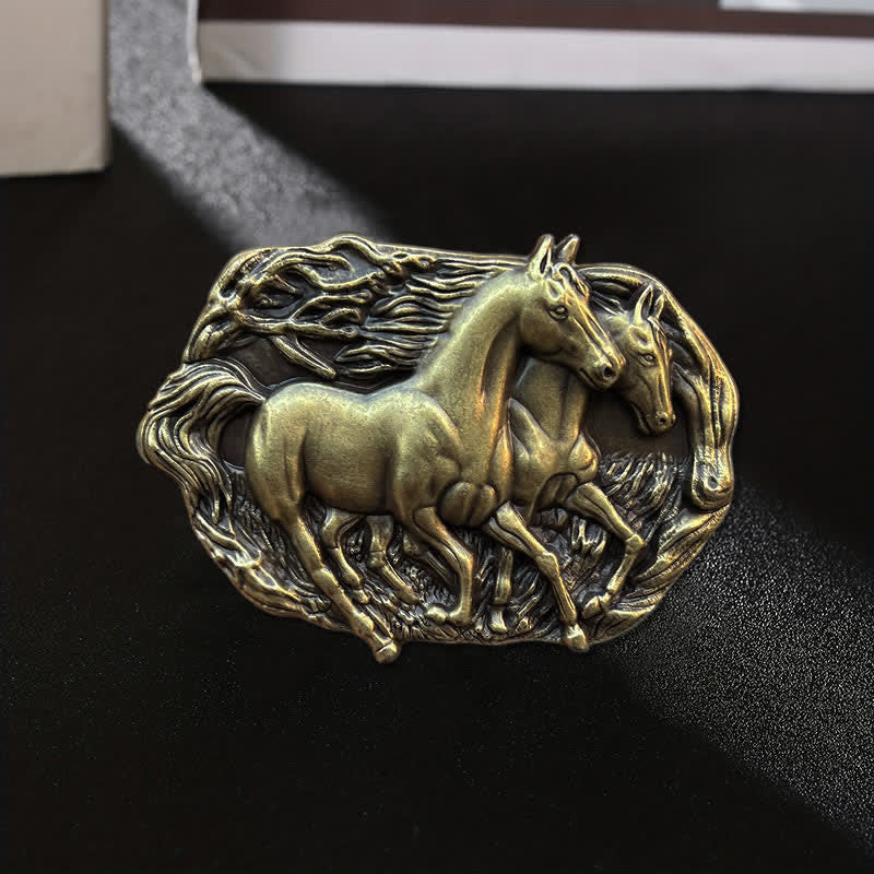 Cintura in pelle con fibbia Wild Running Horses fai da te da uomo - Bronzo antico - Senza cintura - image 0