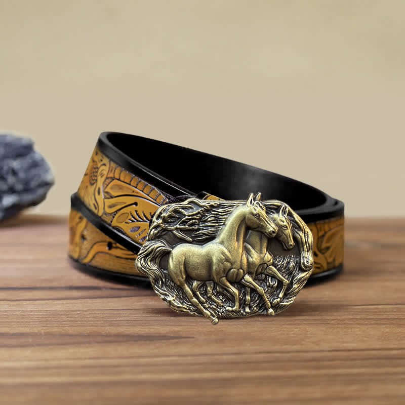 Cintura in pelle con fibbia Wild Running Horses fai da te da uomo