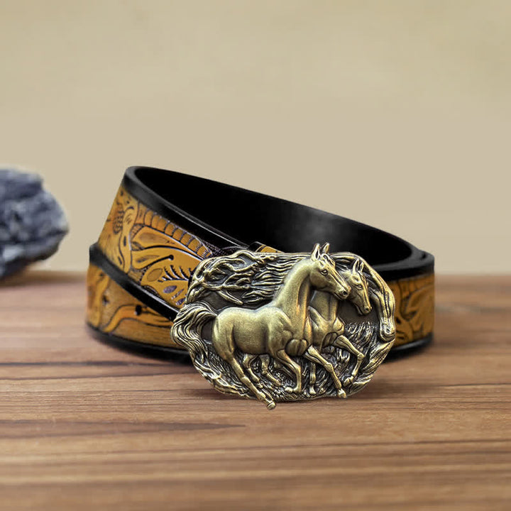Cintura in pelle con fibbia Wild Running Horses fai da te da uomo