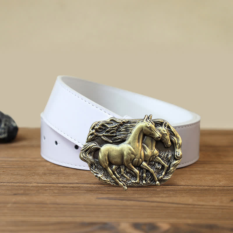 Cintura in pelle con fibbia Wild Running Horses fai da te da uomo - Bronzo antico - Cintura PU bianca (40) - image 8