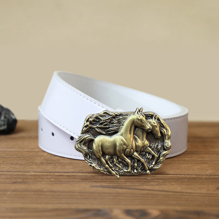 Cintura in pelle con fibbia Wild Running Horses fai da te da uomo - Bronzo antico - Cintura PU bianca (40) - image 8