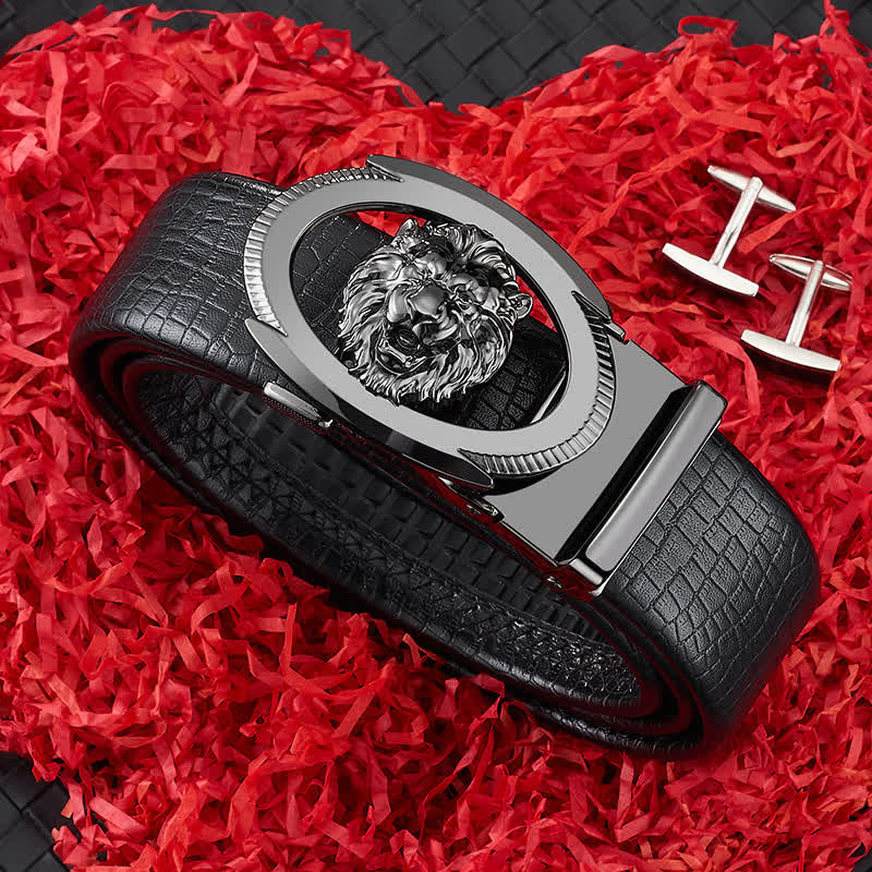 Cintura in pelle con fibbia automatica cava da uomo Lion Business