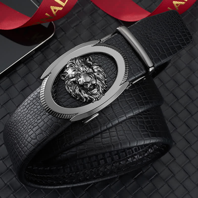 Cintura in pelle con fibbia automatica cava da uomo Lion Business