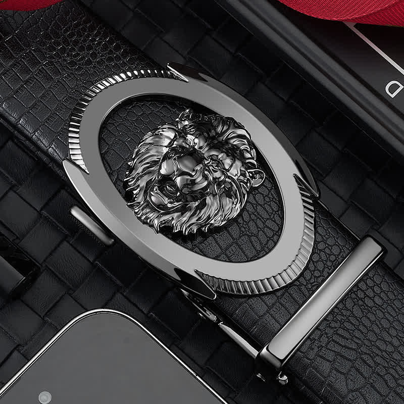Cintura in pelle con fibbia automatica cava da uomo Lion Business