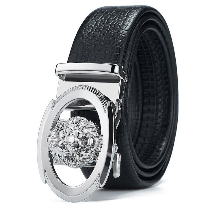 Cintura in pelle con fibbia automatica cava da uomo Lion Business - Argento - 46 - image 7