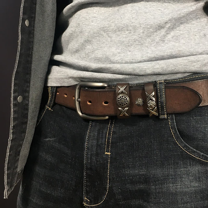 Cintura da uomo in pelle lavorata a mano con borchie uniche - image 1