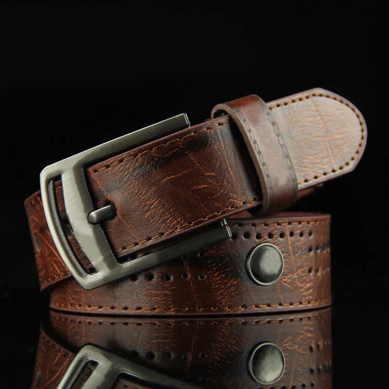 Cintura in pelle anticata con rivetti punk casual da uomo - Marrone - 38 - image 0