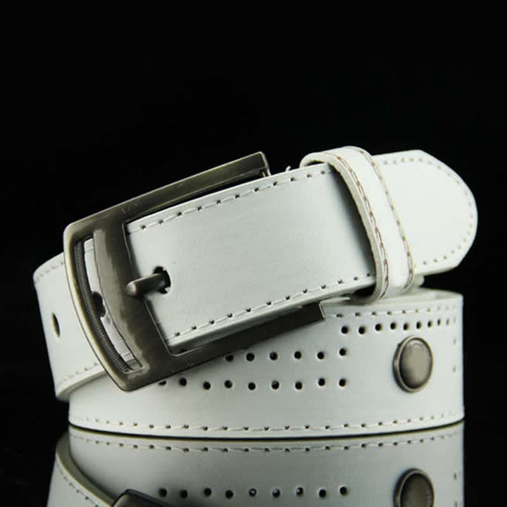 Cintura in pelle anticata con rivetti punk casual da uomo - Bianco - 38 - image 4