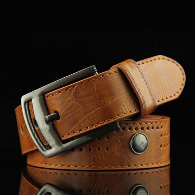 Cintura in pelle anticata con rivetti punk casual da uomo - Arancia - 38 - image 5