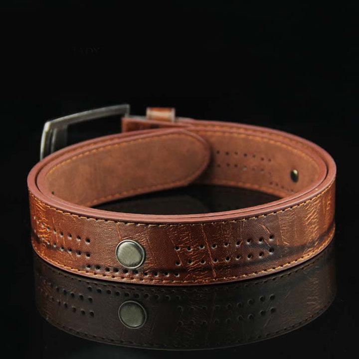 Cintura in pelle anticata con rivetti punk casual da uomo - image 2