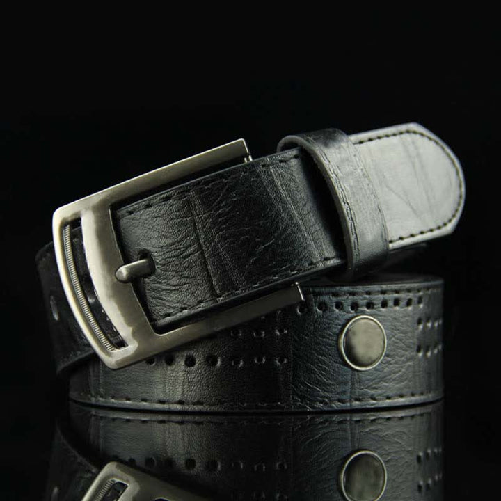 Cintura in pelle anticata con rivetti punk casual da uomo - Nero - 38 - image 3