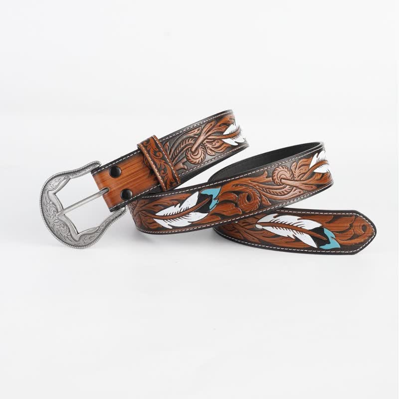 Cintura in pelle stampata con piuma incisa vintage da donna - image 1