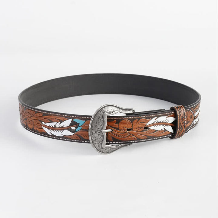 Cintura in pelle stampata con piuma incisa vintage da donna
