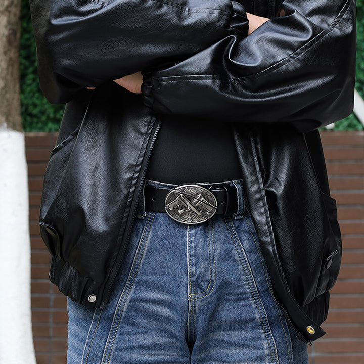 Cintura in pelle da uomo con doppia pistola e coltello pieghevole - image 4
