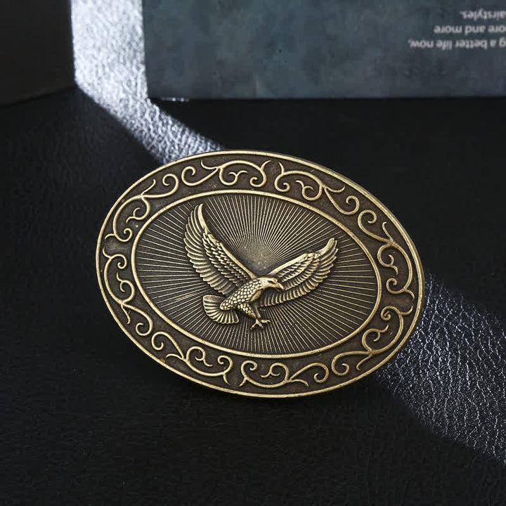 Cintura in pelle con fibbia antica aquila fai da te da uomo - Bronzo antico - Senza cintura - image 0