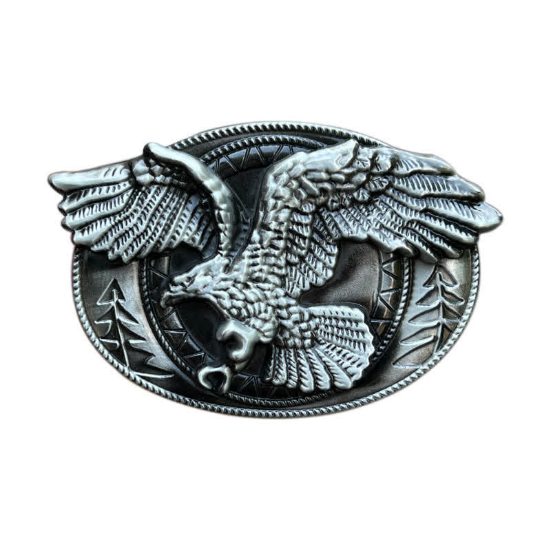 Cintura in pelle con fibbia a forma di aquila calva volante fai da te da uomo - Argento antico - Senza cintura - image 3