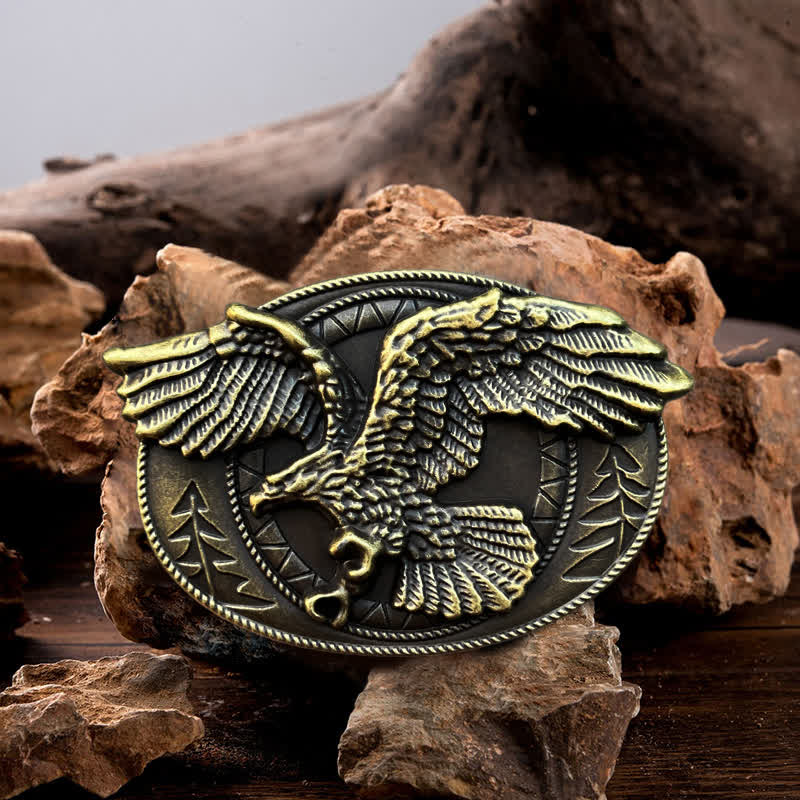 Cintura in pelle con fibbia a forma di aquila calva volante fai da te da uomo - Bronzo antico - Senza cintura - image 0