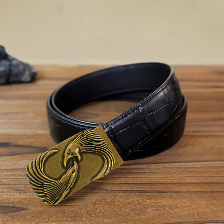 Cintura in pelle con fibbia automatica Double Eagles fai da te da uomo - Aquile doppie - Cintura con motivo coccodrillo nero (40) - image 2