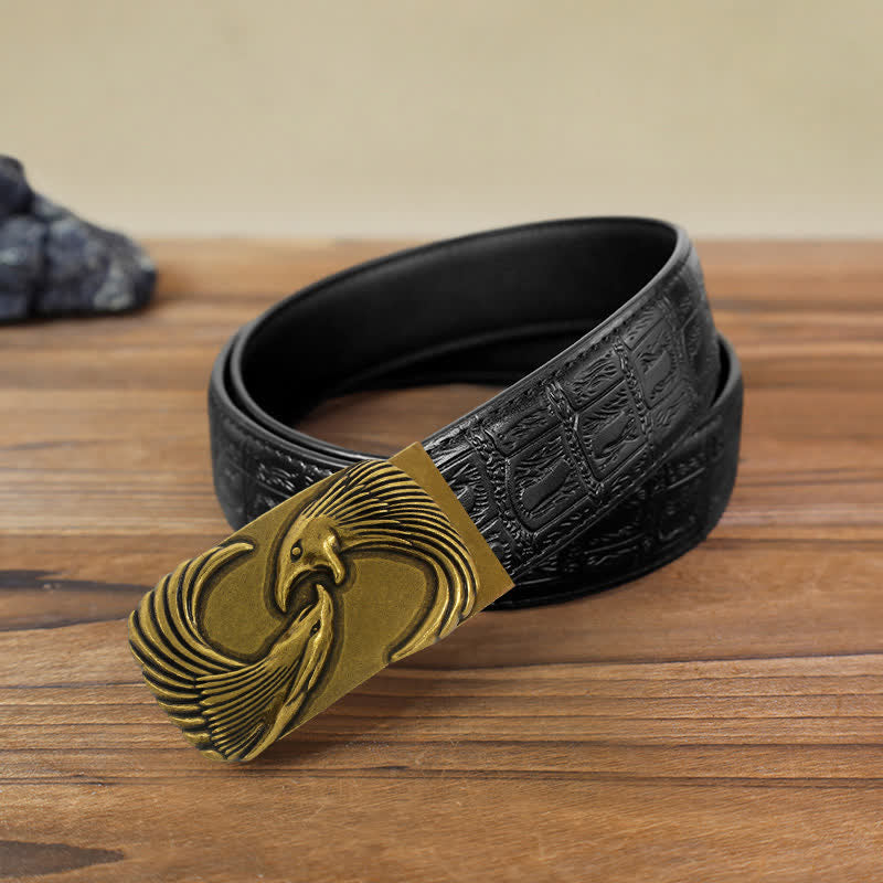 Cintura in pelle con fibbia automatica Double Eagles fai da te da uomo - Aquile doppie - Cintura con motivo serpente nero (40) - image 4