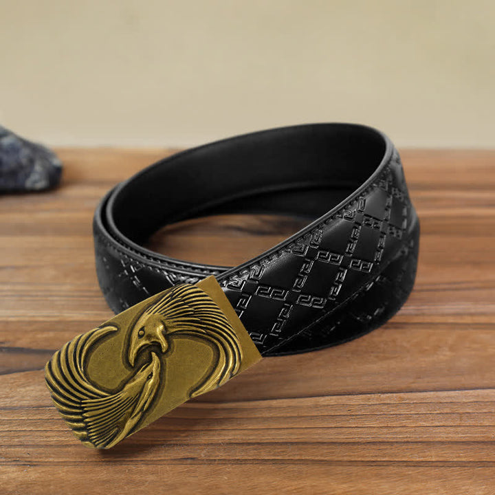 Cintura in pelle con fibbia automatica Double Eagles fai da te da uomo - Aquile doppie - Cintura modello diamante nero (40) - image 3