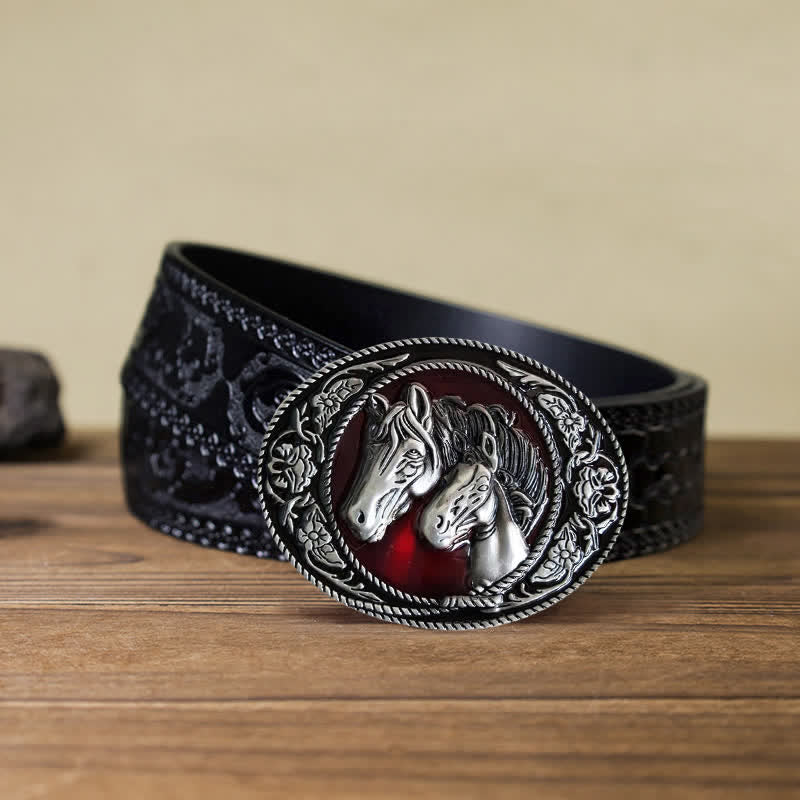 Cintura in pelle con fibbia smaltata fai da te a forma di cavallo e puledro da uomo