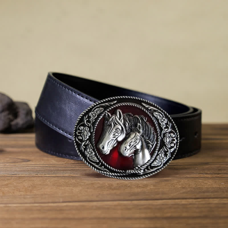 Cintura in pelle con fibbia smaltata fai da te a forma di cavallo e puledro da uomo