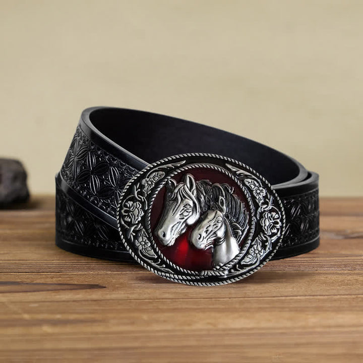 Cintura in pelle con fibbia smaltata fai da te a forma di cavallo e puledro da uomo