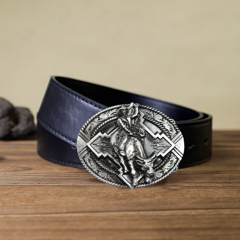 Cintura in pelle con fibbia da rodeo bull rider fai da te da uomo