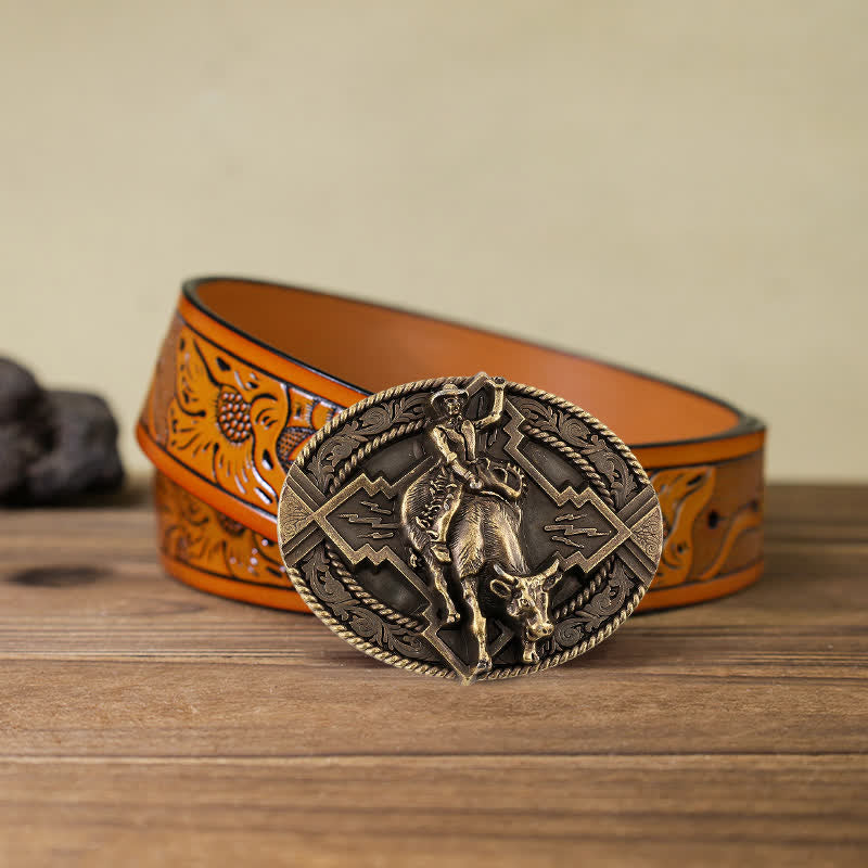 Cintura in pelle con fibbia da rodeo bull rider fai da te da uomo
