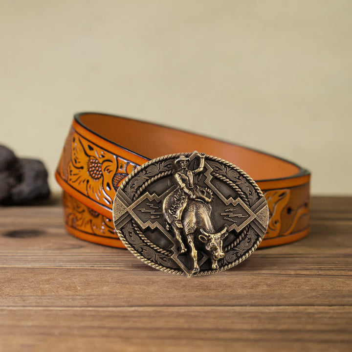 Cintura in pelle con fibbia da rodeo bull rider fai da te da uomo