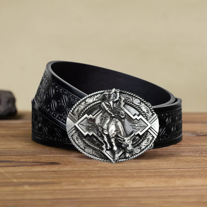 Cintura in pelle con fibbia da rodeo bull rider fai da te da uomo