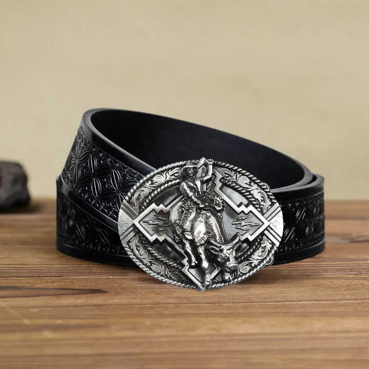 Cintura in pelle con fibbia da rodeo bull rider fai da te da uomo