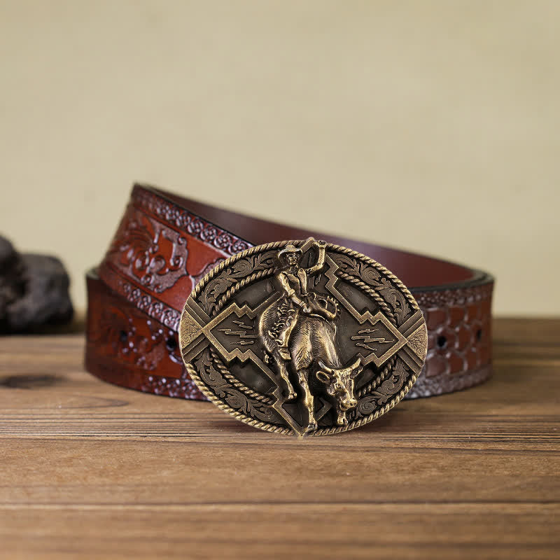 Cintura in pelle con fibbia da rodeo bull rider fai da te da uomo