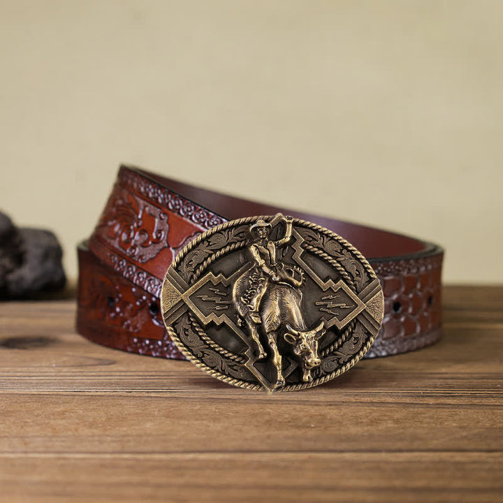 Cintura in pelle con fibbia da rodeo bull rider fai da te da uomo
