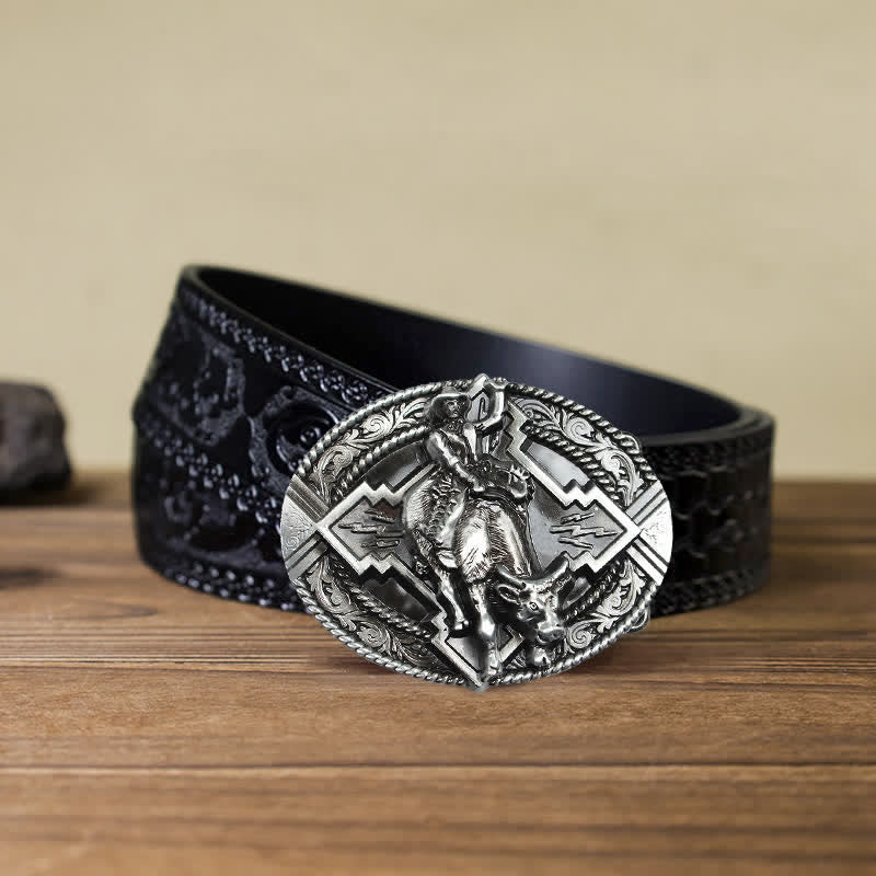 Cintura in pelle con fibbia da rodeo bull rider fai da te da uomo
