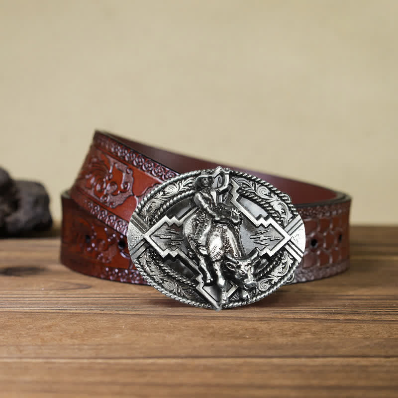 Cintura in pelle con fibbia da rodeo bull rider fai da te da uomo