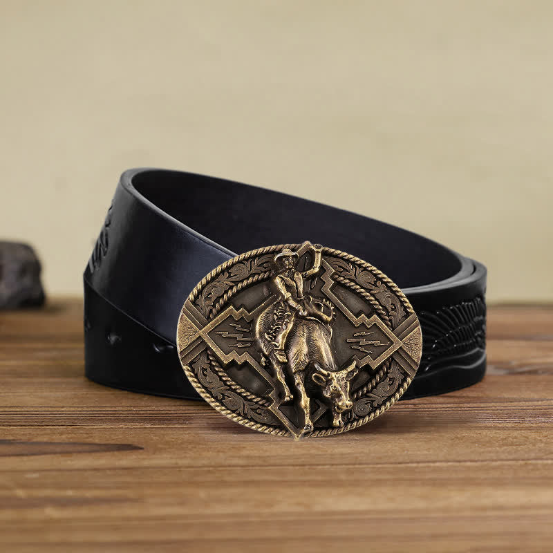 Cintura in pelle con fibbia da rodeo bull rider fai da te da uomo