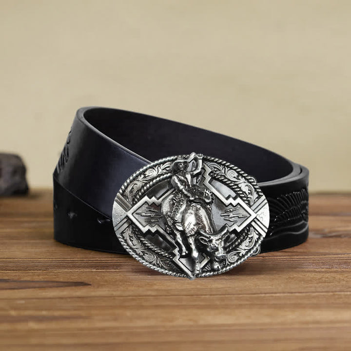 Cintura in pelle con fibbia da rodeo bull rider fai da te da uomo
