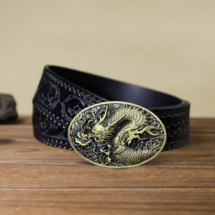 Cintura in pelle con fibbia a forma di drago di fuoco grande fai da te da uomo - Oro antico - Cintura nera intagliata (40) - image 14