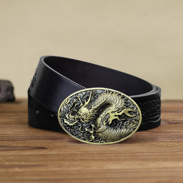 Cintura in pelle con fibbia a forma di drago di fuoco grande fai da te da uomo - Oro antico - Cintura aquila in rilievo nera (40) - image 8