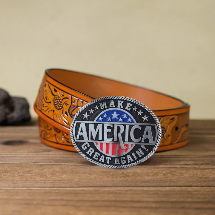 Cintura in pelle con fibbia fai da te per uomo "Rendi di nuovo grande l'America"
