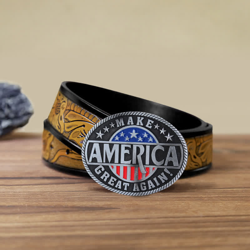 Cintura in pelle con fibbia fai da te per uomo "Rendi di nuovo grande l'America"