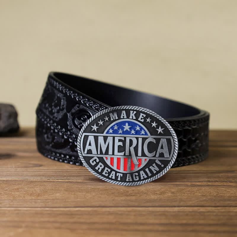 Cintura in pelle con fibbia fai da te per uomo "Rendi di nuovo grande l'America"