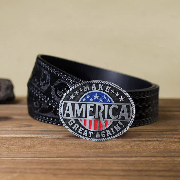Cintura in pelle con fibbia fai da te per uomo "Rendi di nuovo grande l'America"