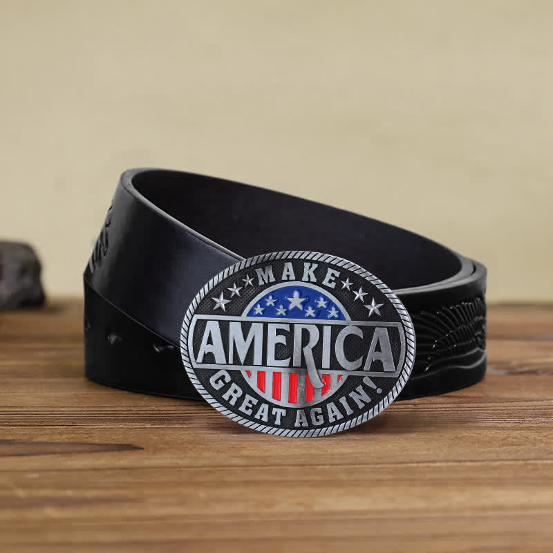Cintura in pelle con fibbia fai da te per uomo "Rendi di nuovo grande l'America"