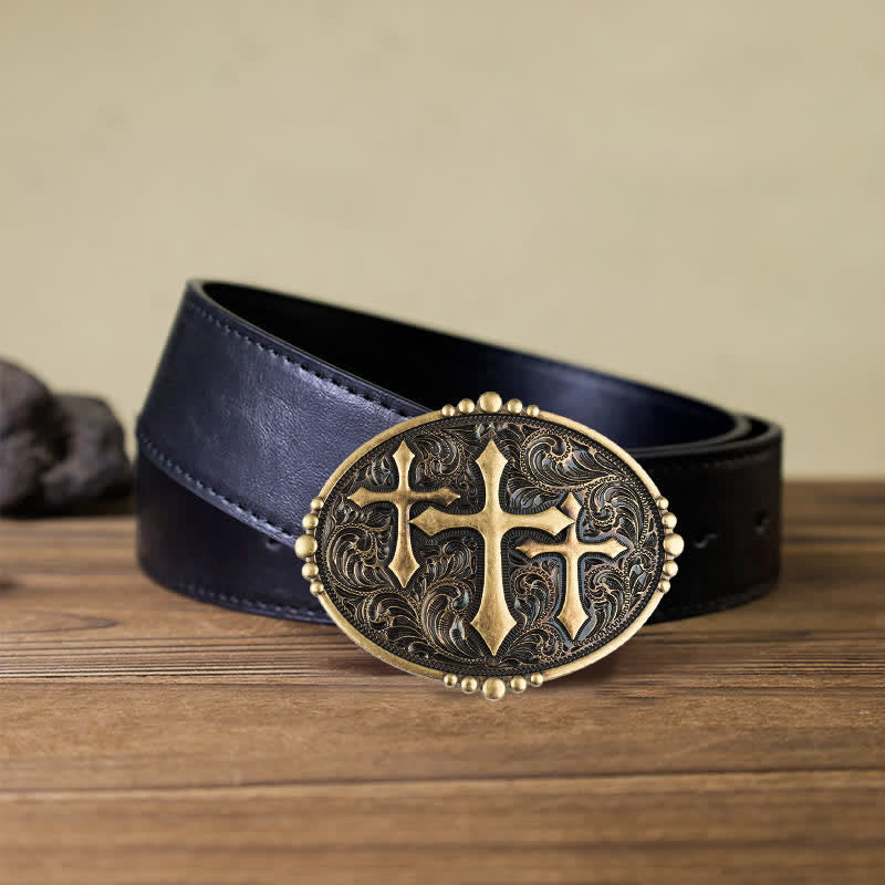 Cintura in pelle con fibbia Attitude Three Crosses fai da te da uomo - Attraverso - Cintura PU nera (40) - image 2