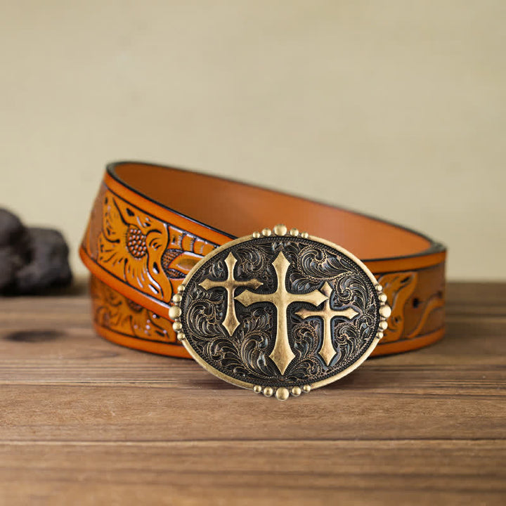 Cintura in pelle con fibbia Attitude Three Crosses fai da te da uomo - Attraverso - Cintura intagliata arancione (40) - image 14